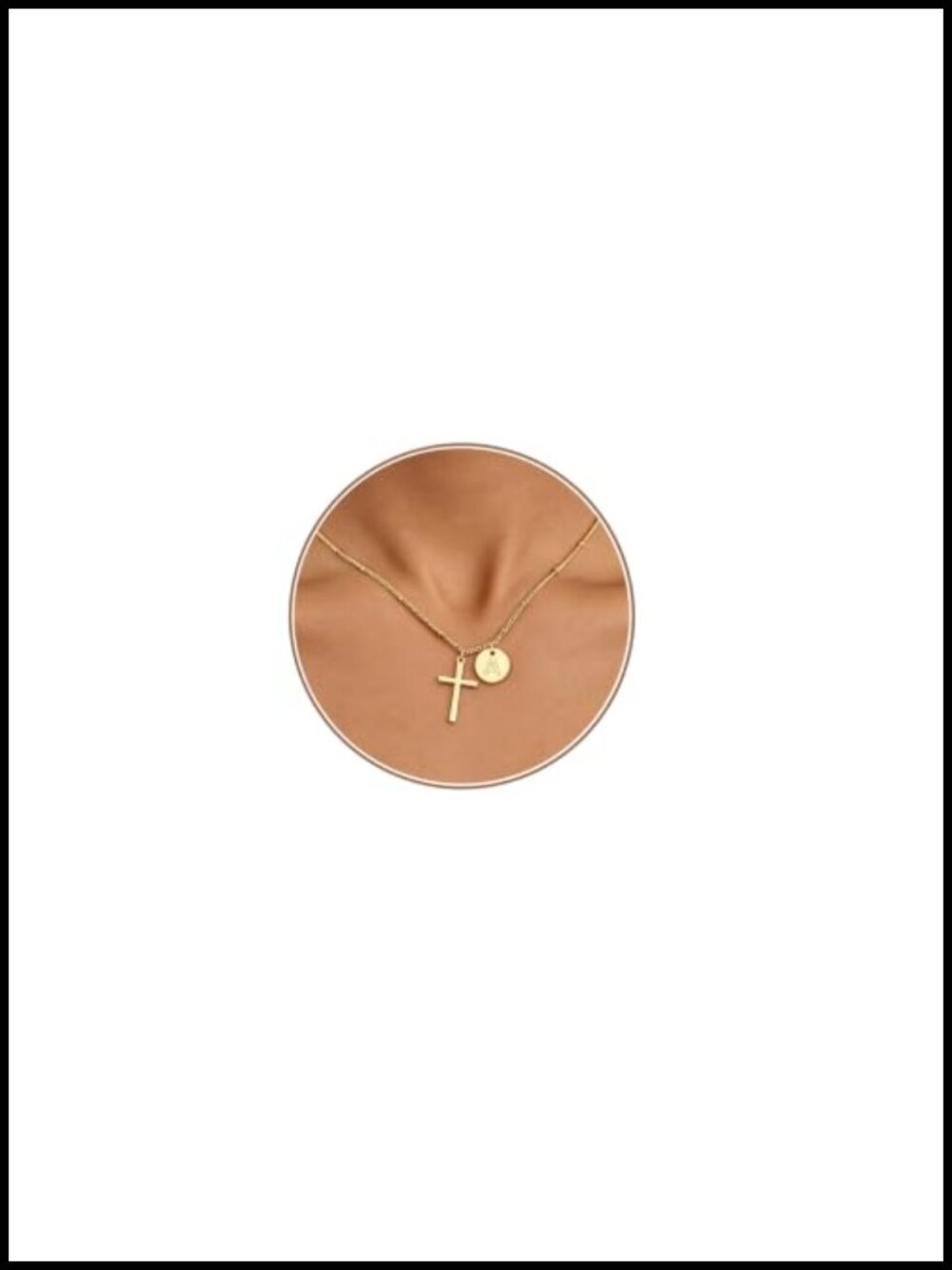 Dainty 14K Plated Gold Cross Initial Necklace Adjustable 16in